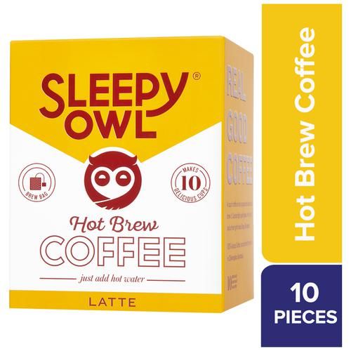 Sleepy Owl Hot Brew Latte Bags - High Quality Arabica Beans Blend, 100 g (10 bags x 10 g each)-1.webp